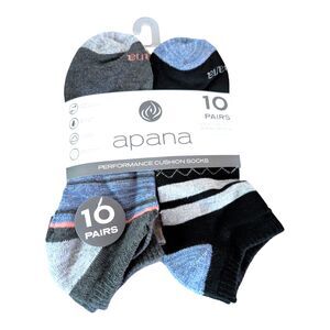 Apana Mens Low Cut Ankle Performance Cushion Socks 10 Pairs Size 6-12 Multicolor
